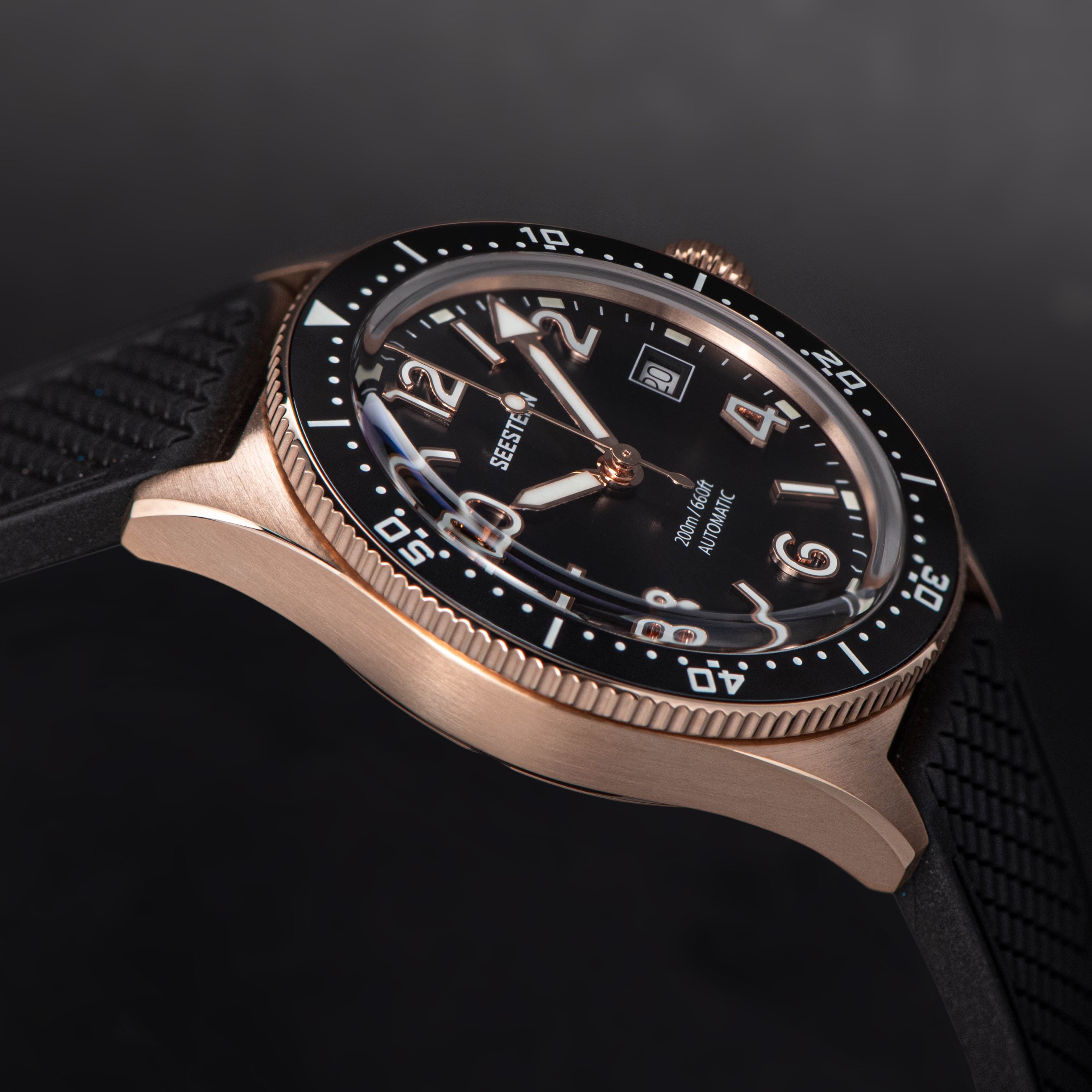 Seestern S435 Professional Diver Rose Gold Rubber Band (Seagull ST2130 movement)-TIME.SHOP