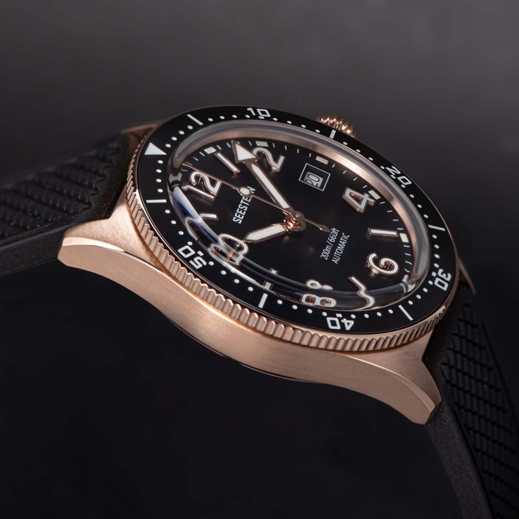 Seestern S435 Professional Diver Rose Gold Rubber Band (Seagull ST2130 movement)-TIME.SHOP