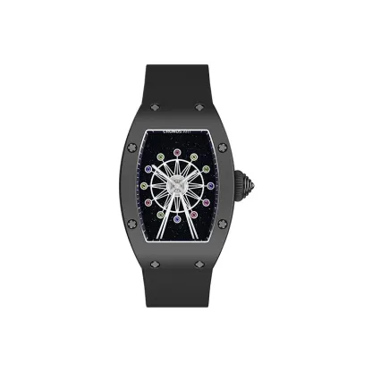 Cronusart women luxury watch tonneau ladies quartz wristwatch ceramic case Fluororubber strap rotatable Ferris wheel dial