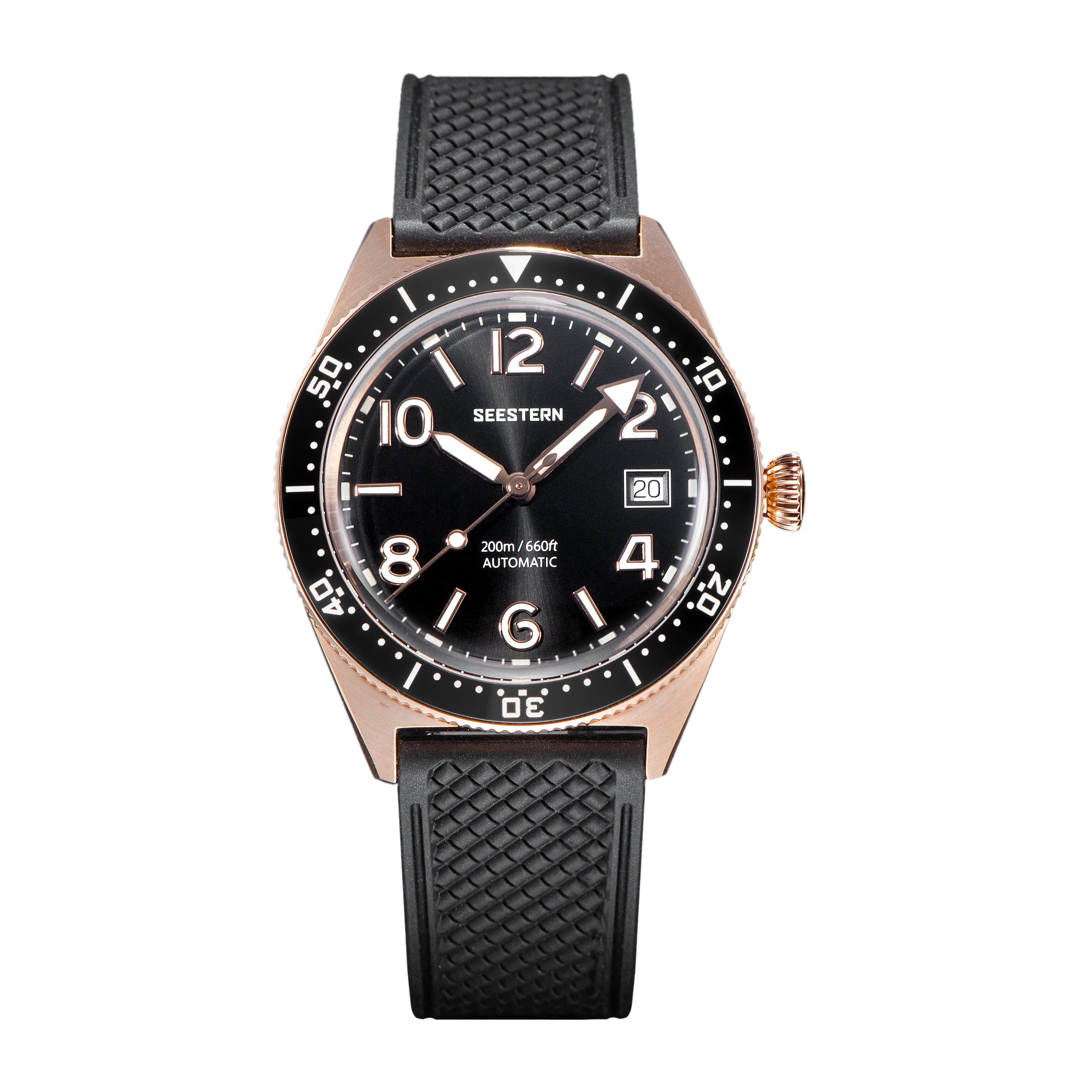 Seestern S435 Professional Diver Rose Gold Rubber Band (Seagull ST2130 movement)-TIME.SHOP