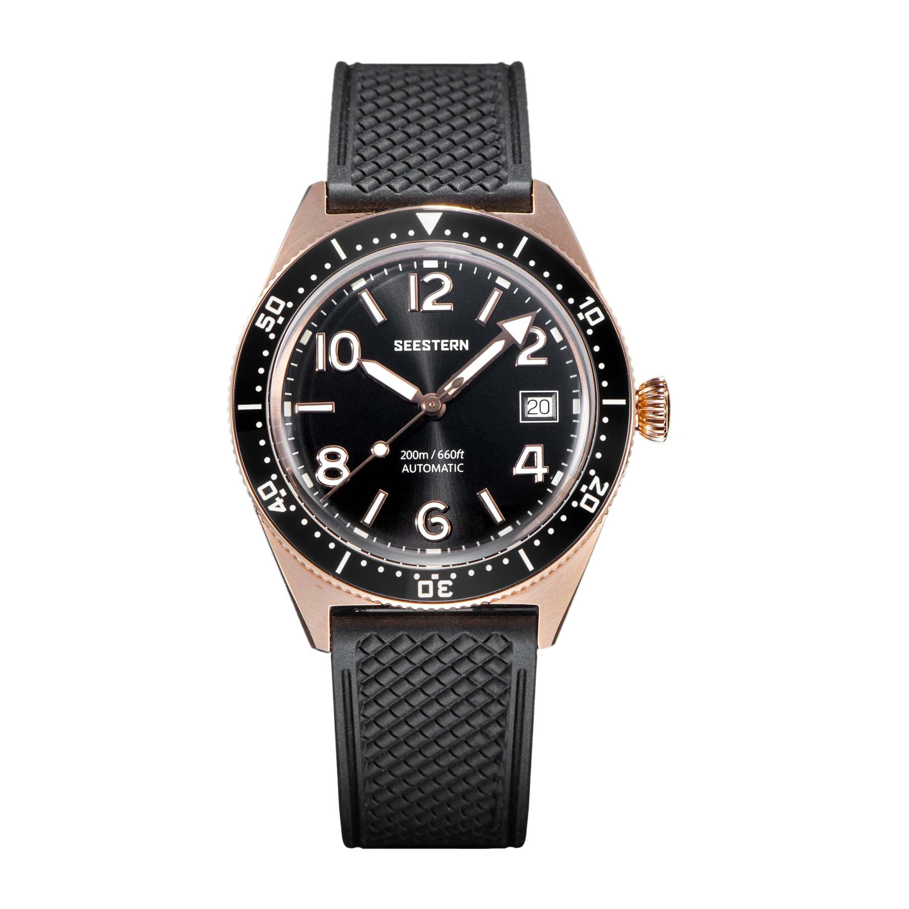 Seestern S435 Professional Diver Rose Gold Rubber Band (Seagull ST2130 movement)-TIME.SHOP