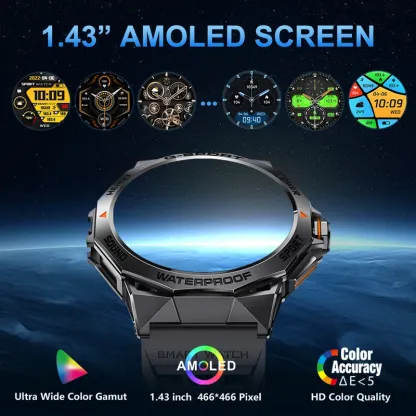Hit 1.43 "AMOLED HD screen new Bluetooth call smart watch sports fitness tracker health monitor smart watch for Android iOS