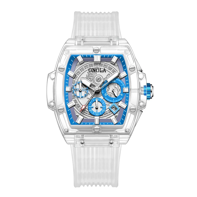 Onola brand business transparent plastic watch men women clock 2021 fashion sport casual unique quartz luxury Square men's watch