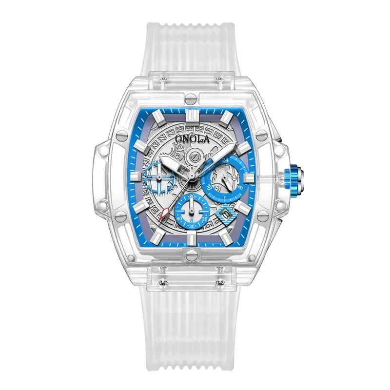 Onola brand business transparent plastic watch men women clock 2021 fashion sport casual unique quartz luxury Square men's watch