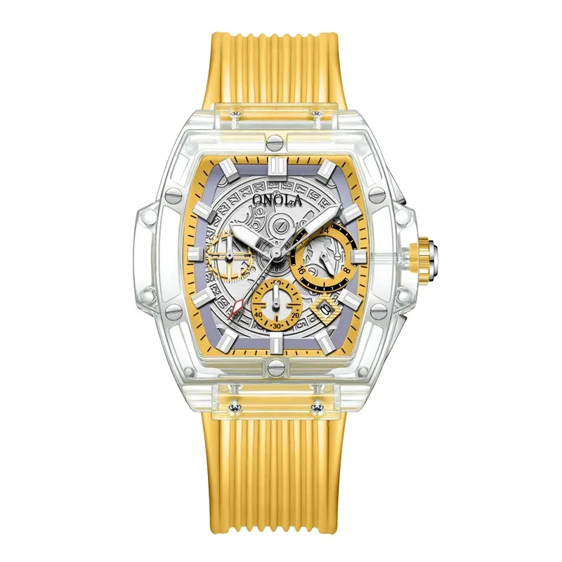 Onola brand business transparent plastic watch men women clock 2021 fashion sport casual unique quartz luxury Square men's watch