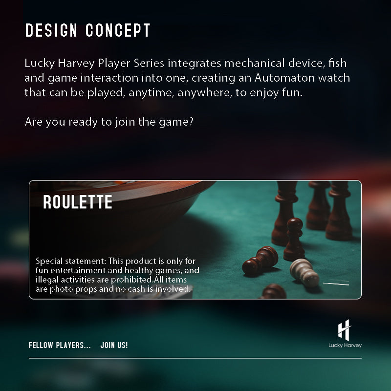 Lucky Harvey Automaton Player Series Silver Poker Roulette 18K GOLD BALL Automatic Watch