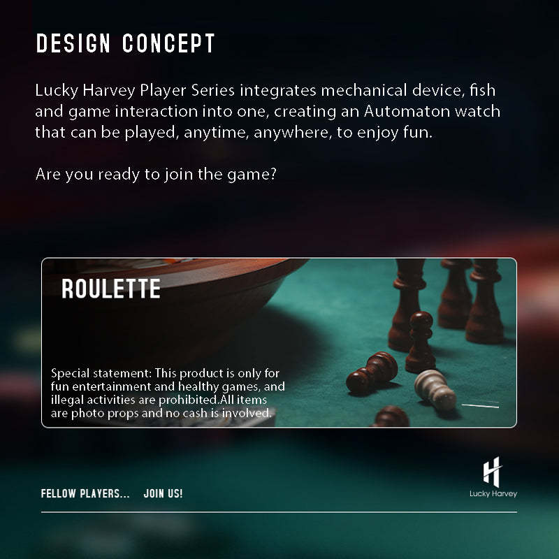 Lucky Harvey Automaton Player Series Silver Poker Roulette 18K GOLD BALL Automatic Watch