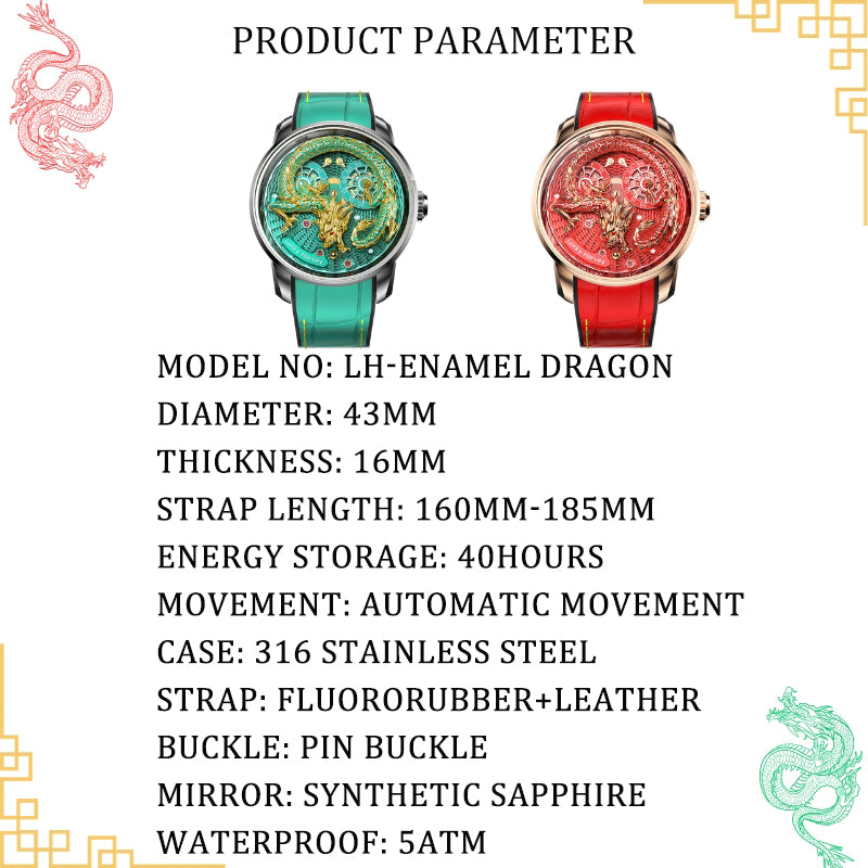 2024 Green Enamel Dragon Scale 999 Gold Pearl Automata Watch Limited Edition 200PCS Lucky Harvey