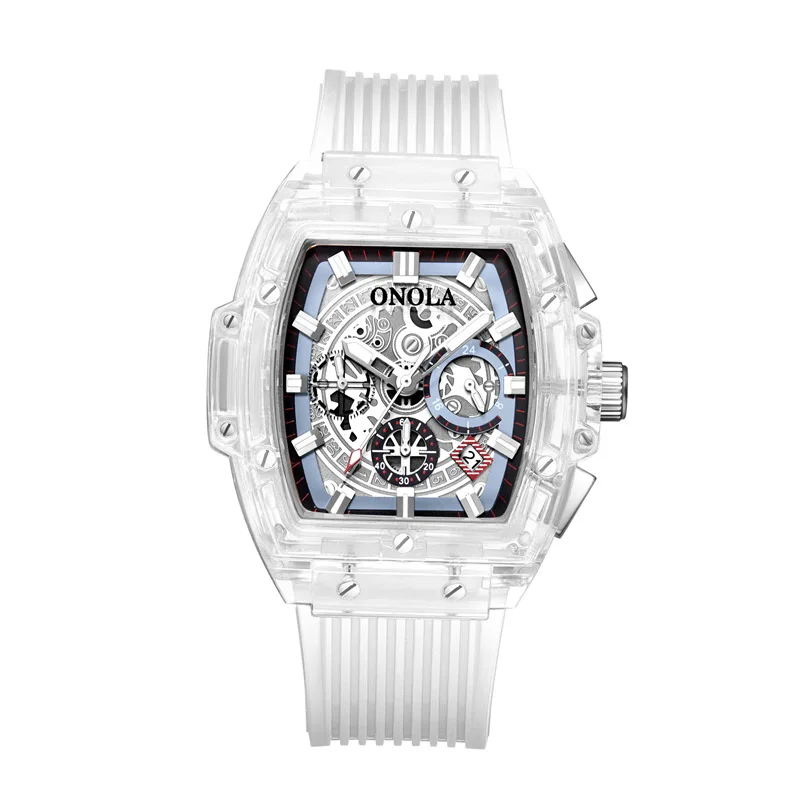 Onola brand business transparent plastic watch men women clock 2021 fashion sport casual unique quartz luxury Square men's watch