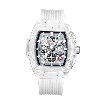 Onola brand business transparent plastic watch men women clock 2021 fashion sport casual unique quartz luxury Square men's watch