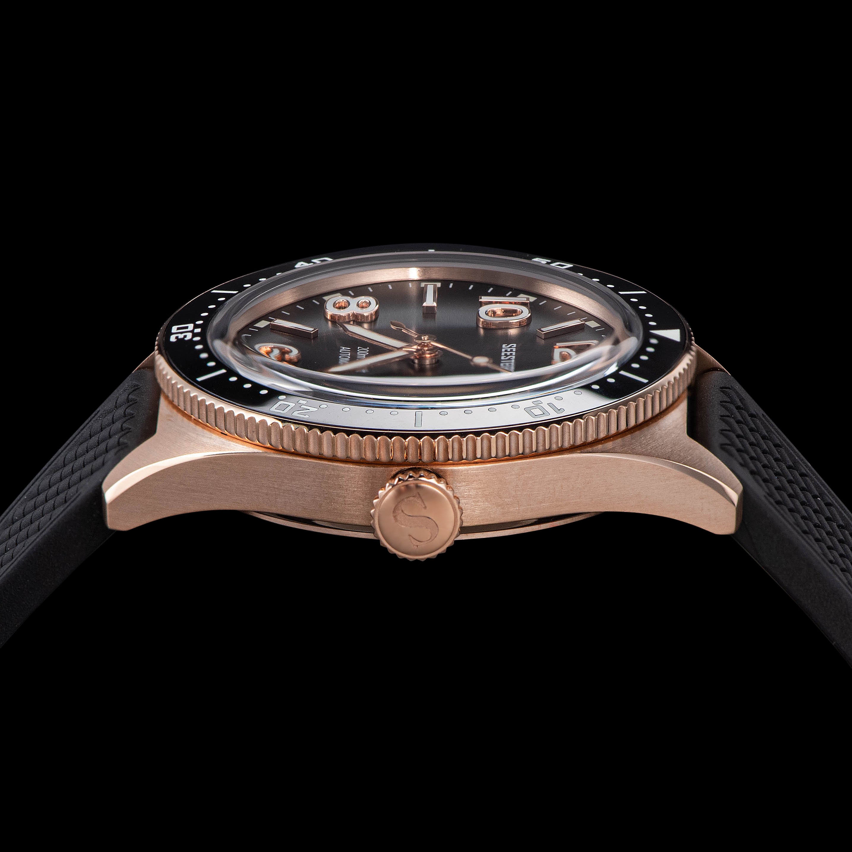 Seestern S435 Professional Diver Rose Gold Rubber Band (Seagull ST2130 movement)-TIME.SHOP