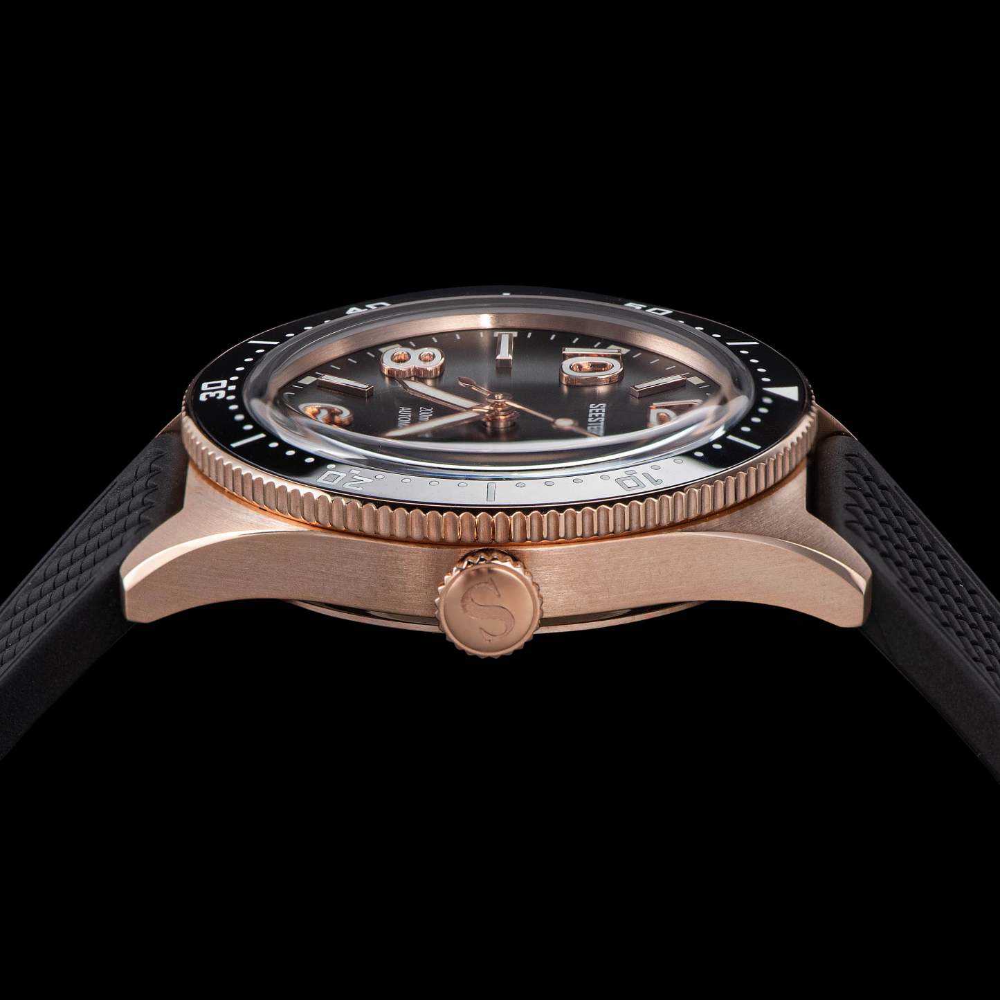 Seestern S435 Professional Diver Rose Gold Rubber Band (Seagull ST2130 movement)-TIME.SHOP