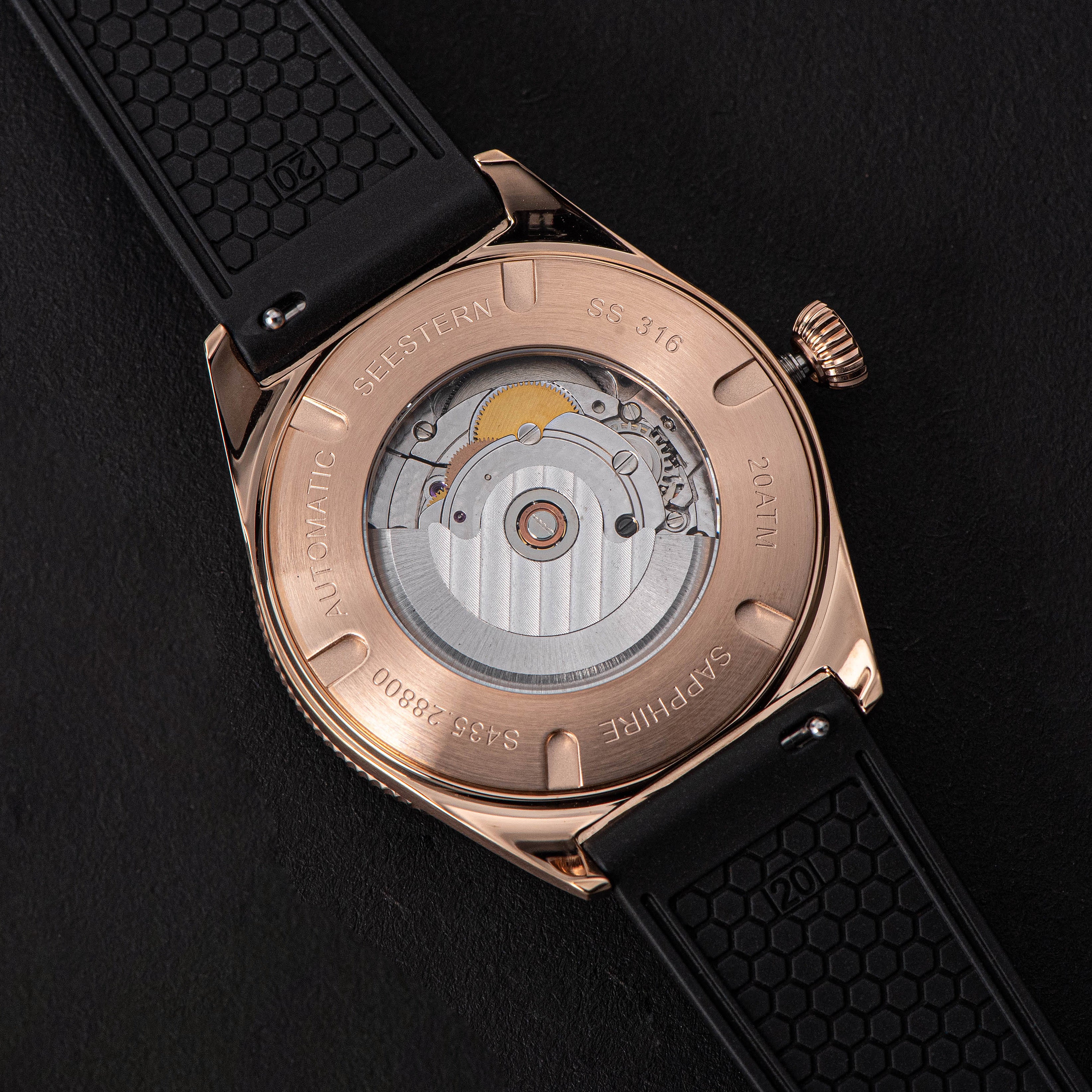 Seestern S435 Professional Diver Rose Gold Rubber Band (Seagull ST2130 movement)-TIME.SHOP