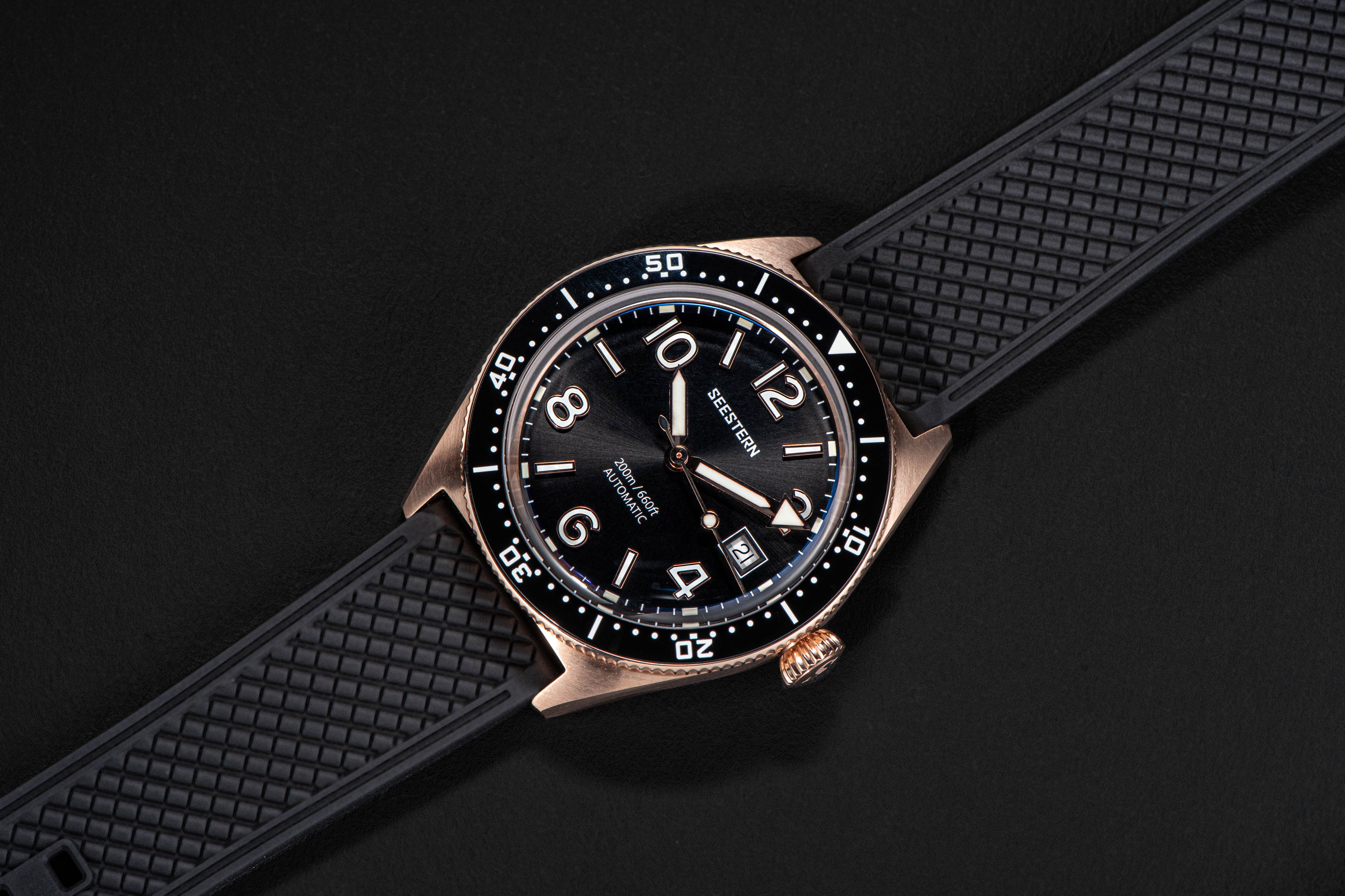 Seestern S435 Professional Diver Rose Gold Rubber Band (Seagull ST2130 movement)-TIME.SHOP