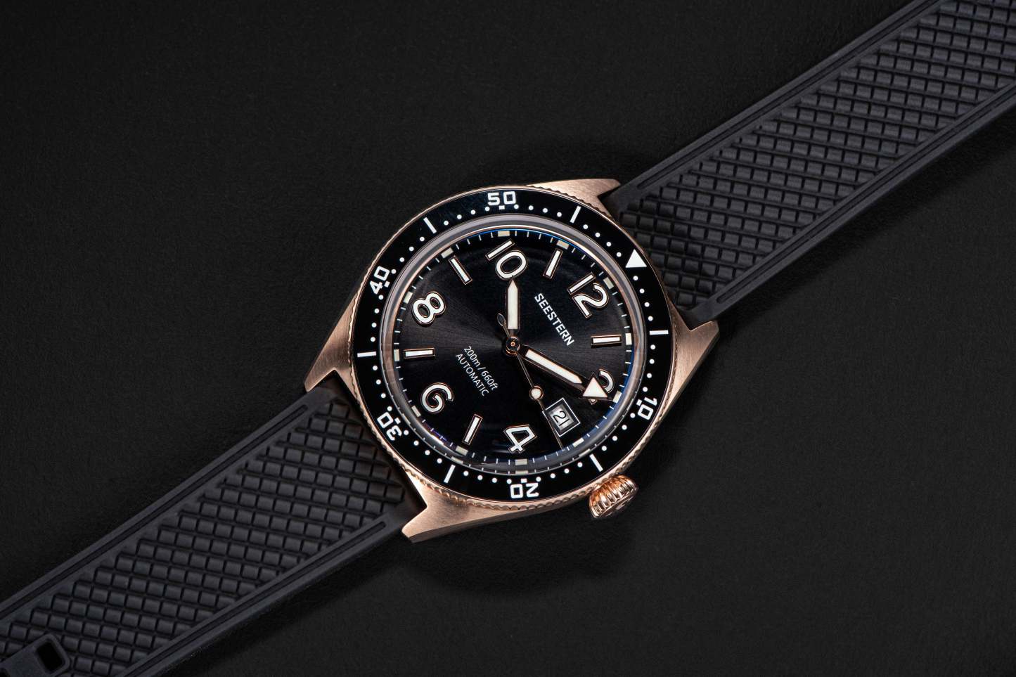 Seestern S435 Professional Diver Rose Gold Rubber Band (Seagull ST2130 movement)-TIME.SHOP