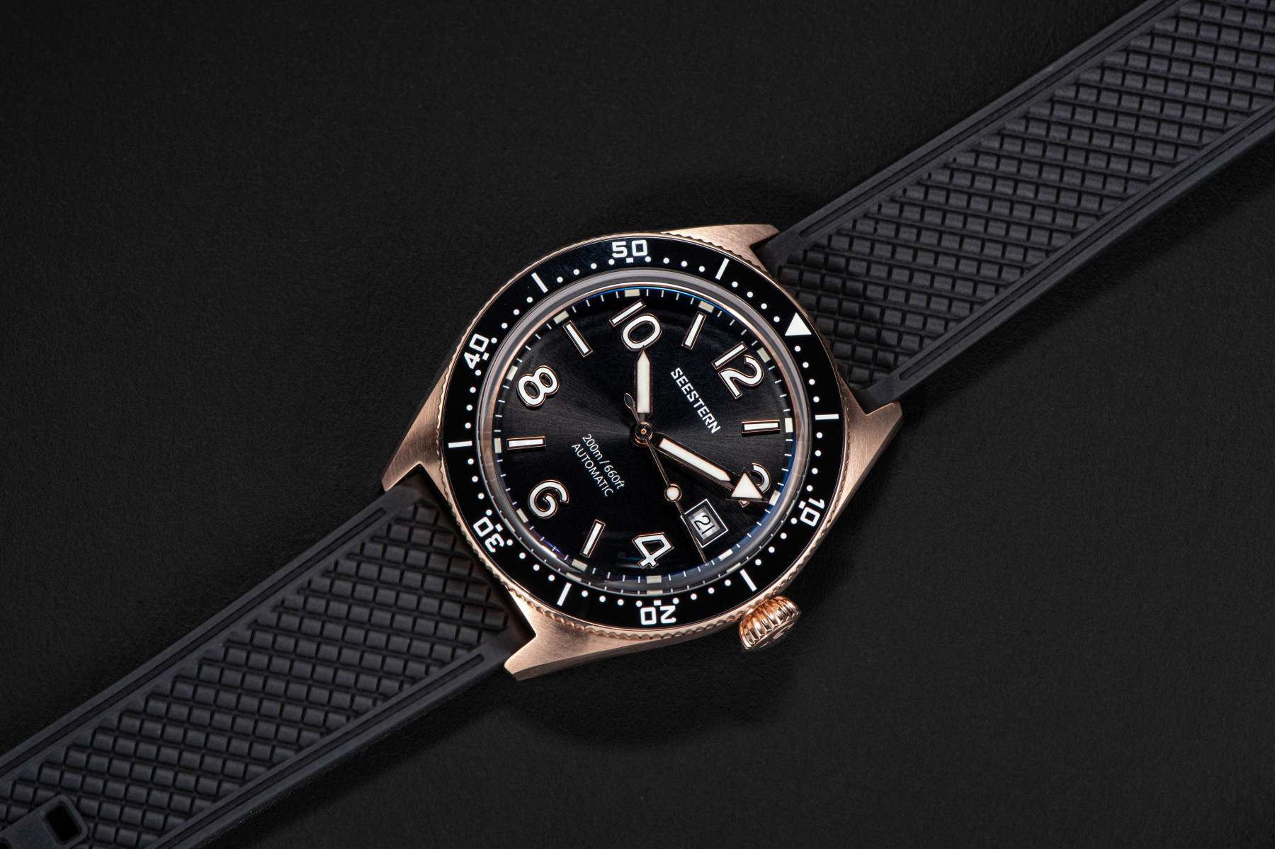 Seestern S435 Professional Diver Rose Gold Rubber Band (Seagull ST2130 movement)-TIME.SHOP