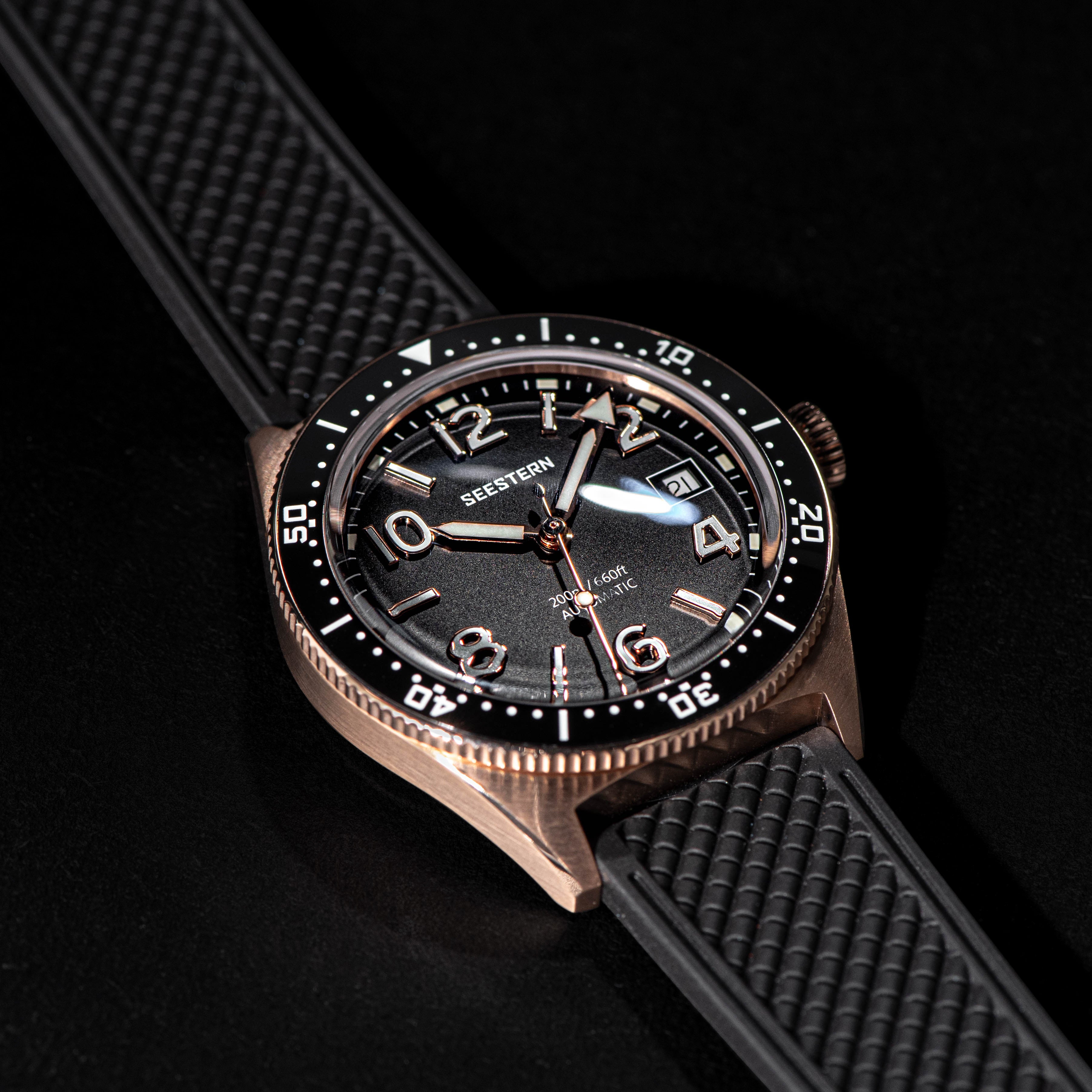 Seestern S435 Professional Diver Rose Gold Rubber Band (Seagull ST2130 movement)-TIME.SHOP