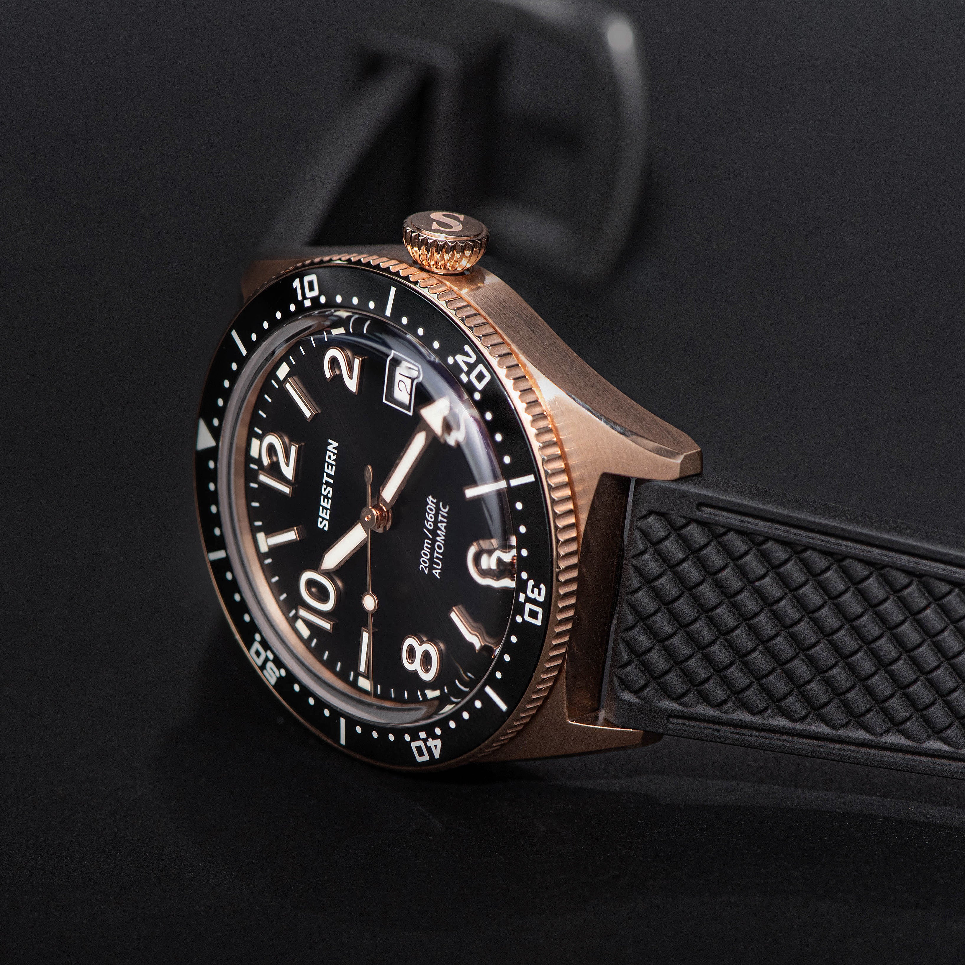 Seestern S435 Professional Diver Rose Gold Rubber Band (Seagull ST2130 movement)-TIME.SHOP