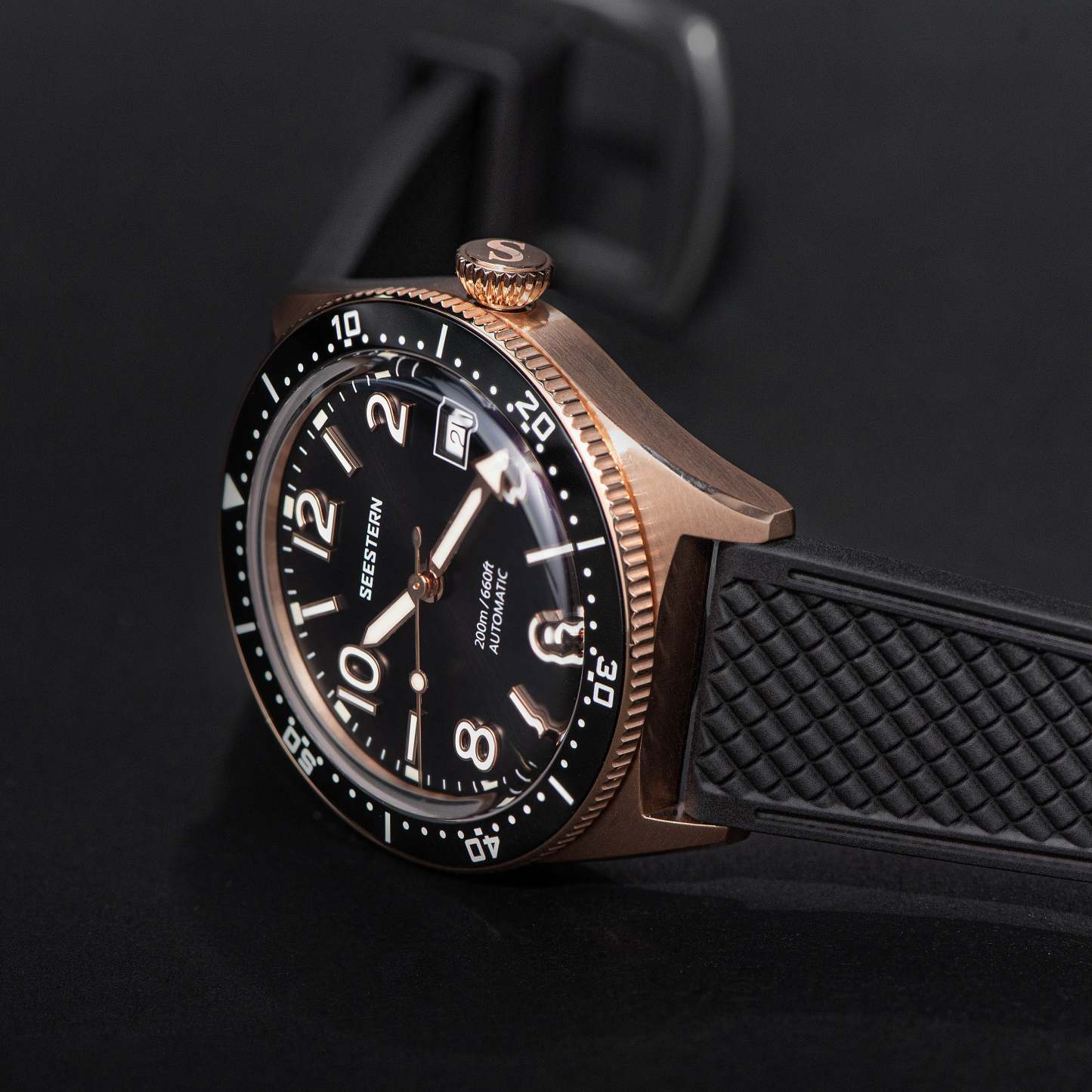 Seestern S435 Professional Diver Rose Gold Rubber Band (Seagull ST2130 movement)-TIME.SHOP