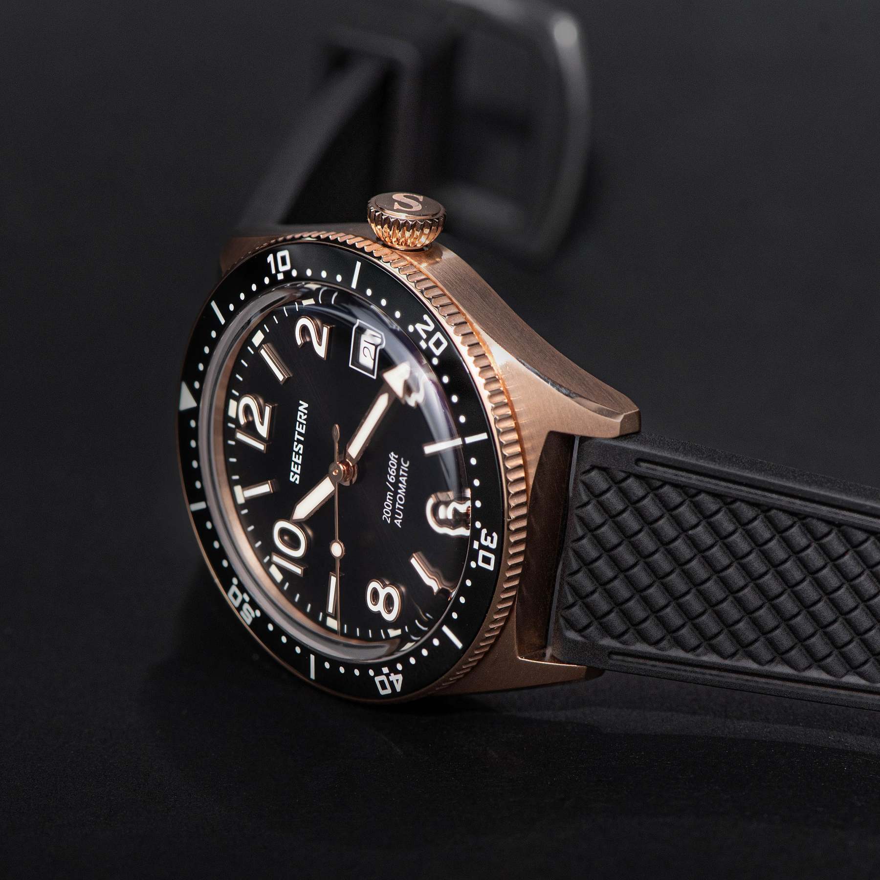 Seestern S435 Professional Diver Rose Gold Rubber Band (Seagull ST2130 movement)-TIME.SHOP