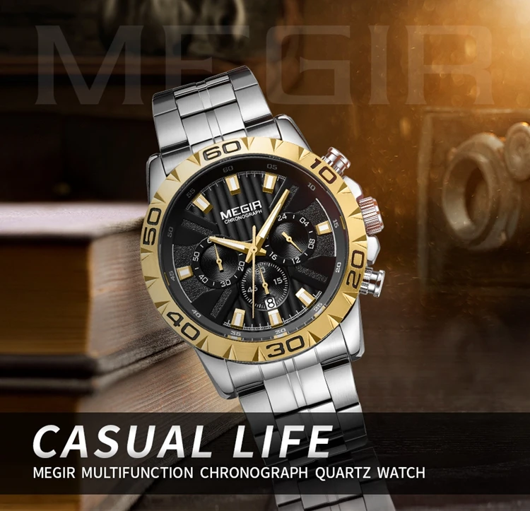 New Luxury Brand Male Reloj Megir 2087 Chronograph Wrist Watch