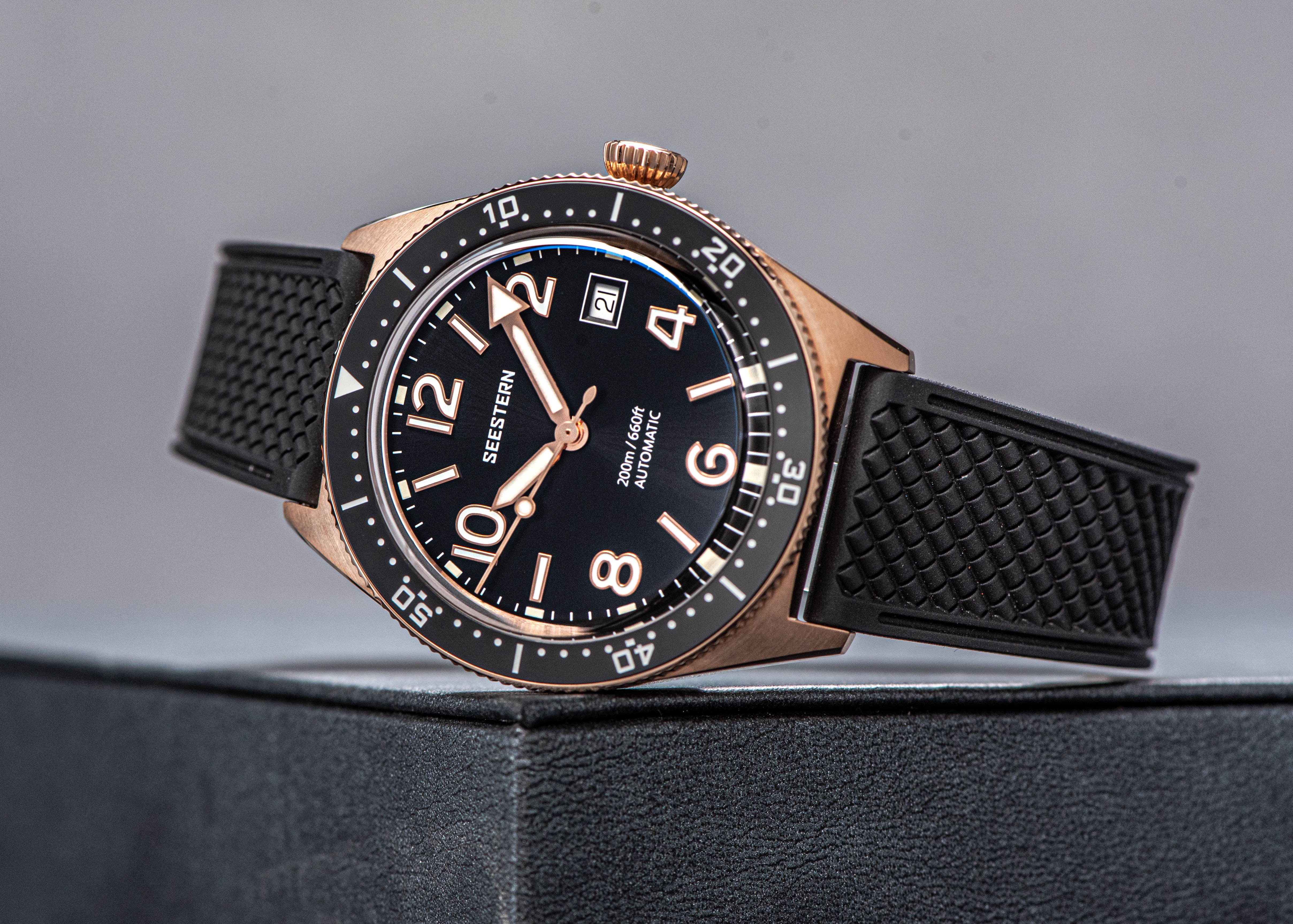 Seestern S435 Professional Diver Rose Gold Rubber Band (Seagull ST2130 movement)-TIME.SHOP