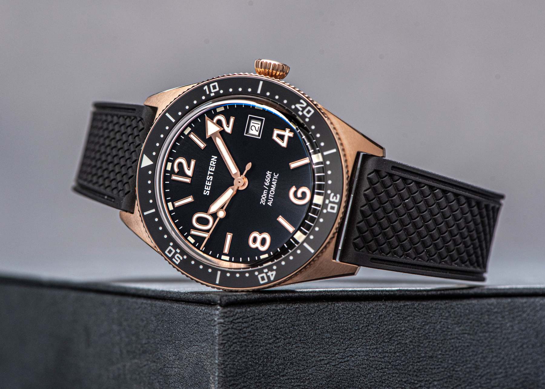 Seestern S435 Professional Diver Rose Gold Rubber Band (Seagull ST2130 movement)-TIME.SHOP