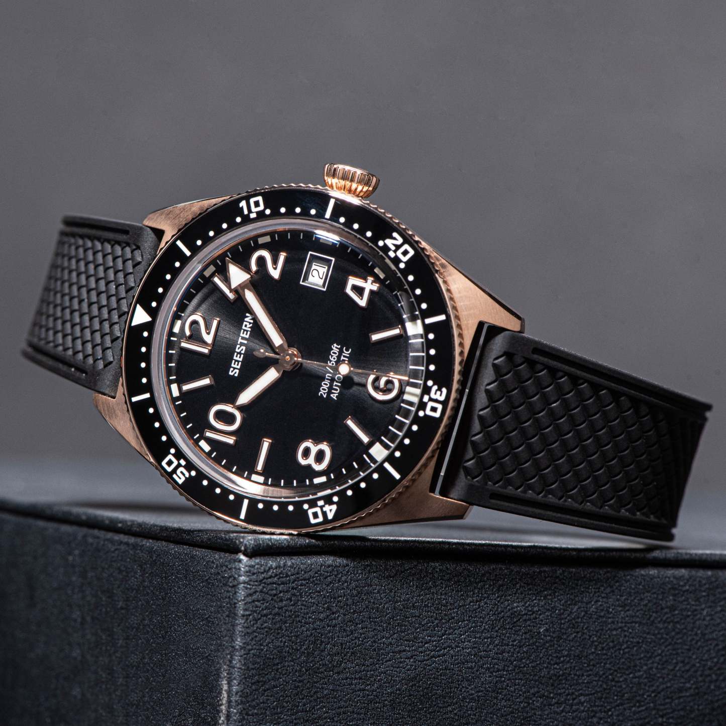 Seestern S435 Professional Diver Rose Gold Rubber Band (Seagull ST2130 movement)-TIME.SHOP