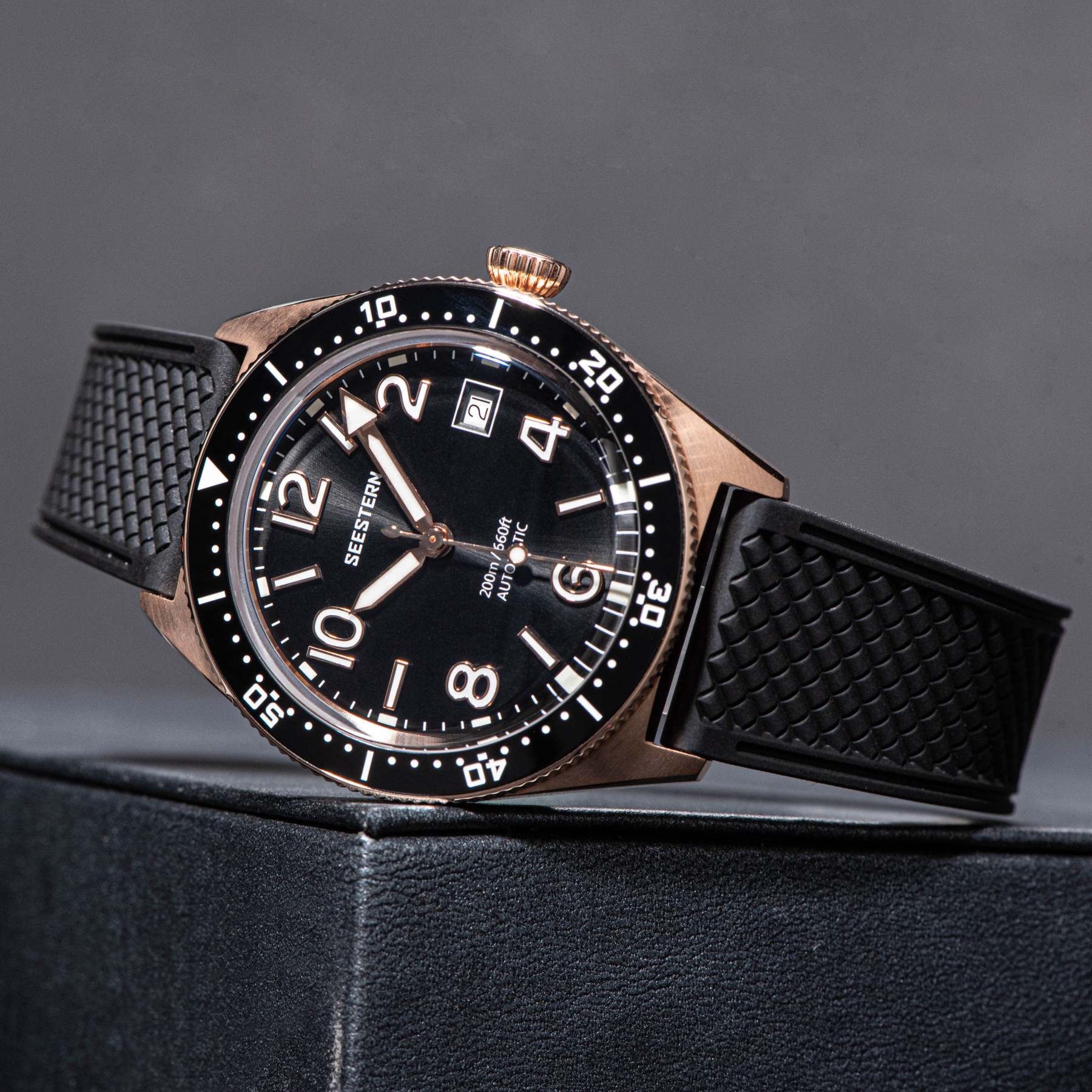 Seestern S435 Professional Diver Rose Gold Rubber Band (Seagull ST2130 movement)-TIME.SHOP
