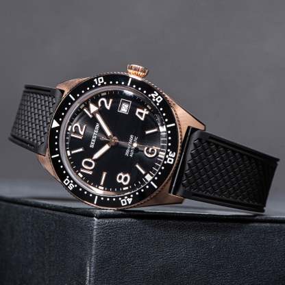 Seestern S435 Professional Diver Rose Gold Rubber Band (Seagull ST2130 movement)-TIME.SHOP