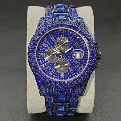 New Blue Rhinestone Hip Hop Men's Watch Fashion Ice Party Jewelry Watch Luxury Shining Gemstone Accessories Watch Fashion Men's and Women's Watch