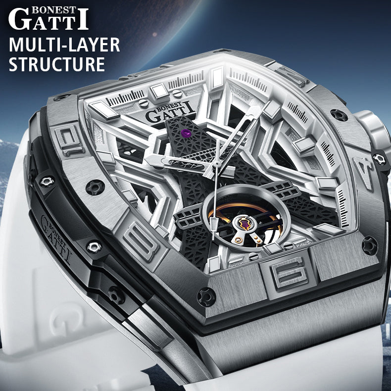 BONEST GATTI  Tower Theme Barrel shaped watch Skeleton Movement Watch BG9970