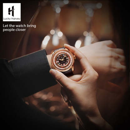 Lucky Harvey Automaton Player Series Silver Poker Roulette 18K GOLD BALL Automatic Watch