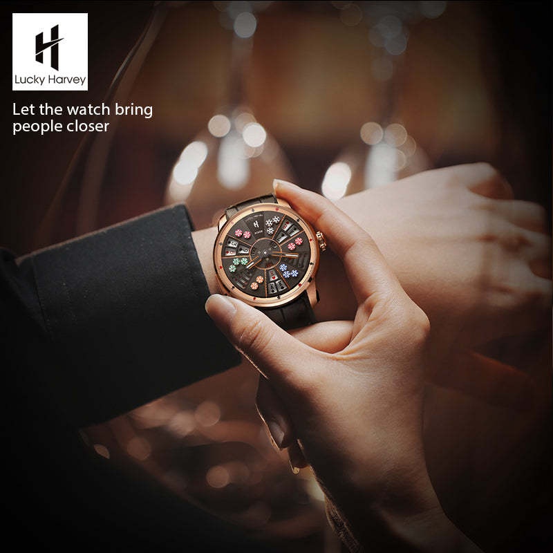 Lucky Harvey Automaton Player Series Silver Three Card Poker (SAN GONG) Roulette Automatic Watch