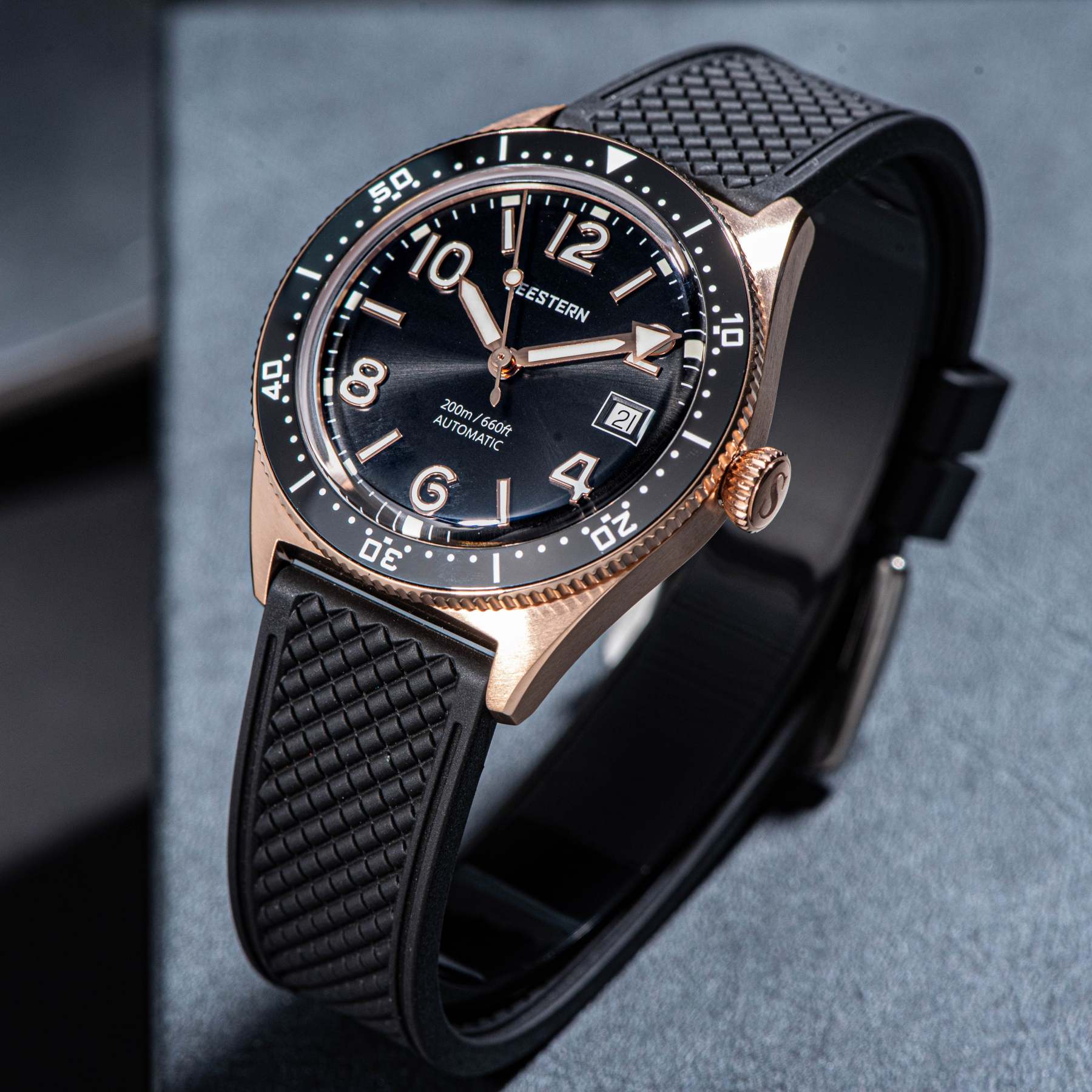 Seestern S435 Professional Diver Rose Gold Rubber Band (Seagull ST2130 movement)-TIME.SHOP