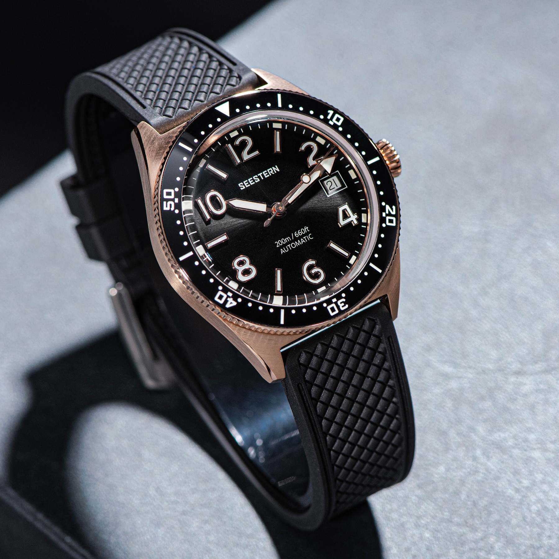 Seestern S435 Professional Diver Rose Gold Rubber Band (Seagull ST2130 movement)-TIME.SHOP