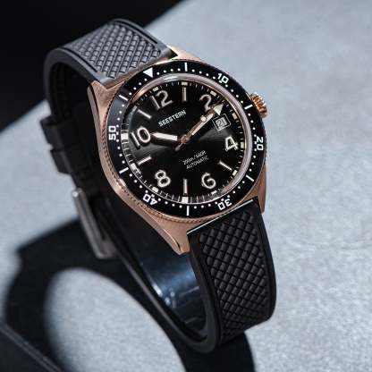Seestern S435 Professional Diver Rose Gold Rubber Band (Seagull ST2130 movement)-TIME.SHOP