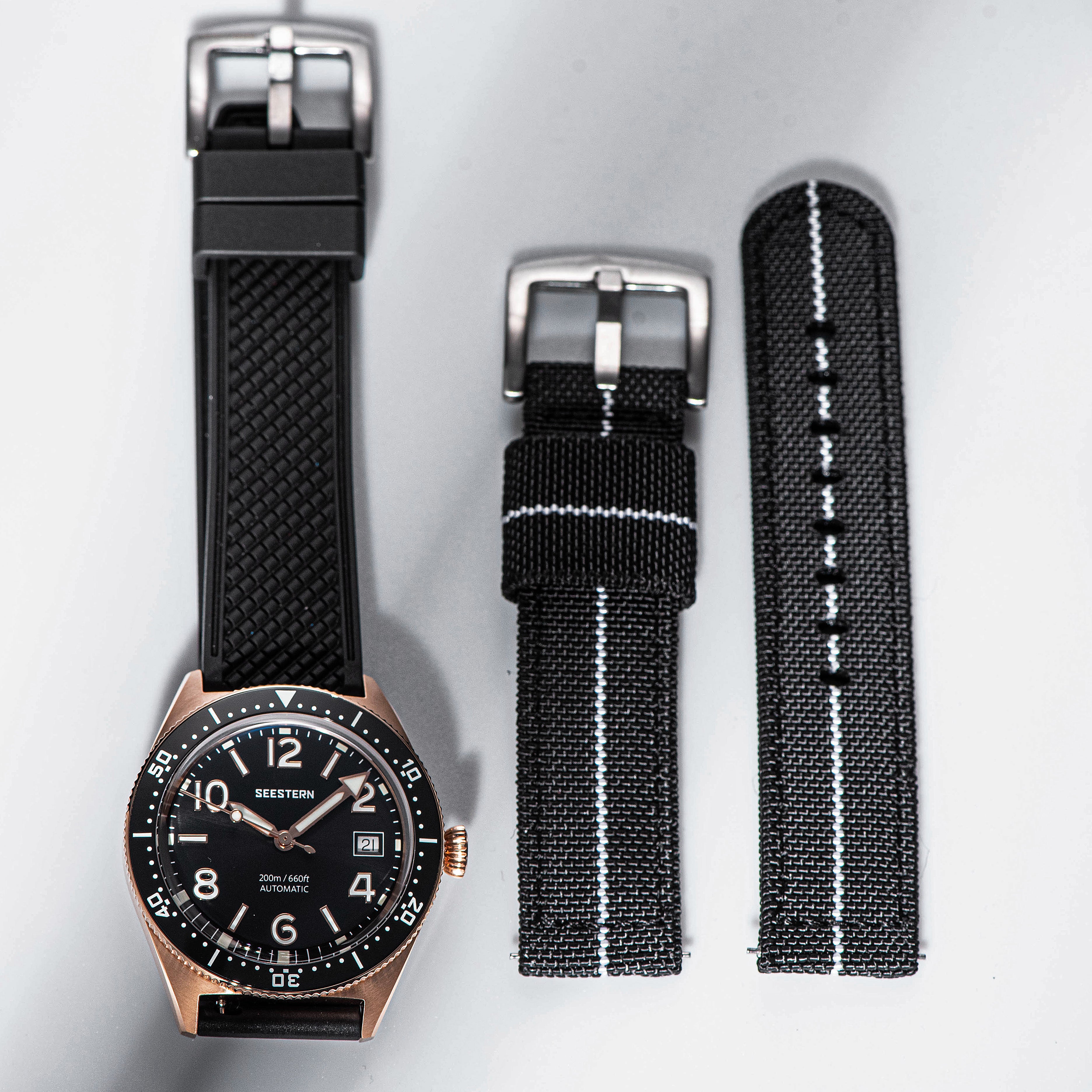 Seestern S435 Professional Diver Rose Gold Rubber Band (Seagull ST2130 movement)-TIME.SHOP