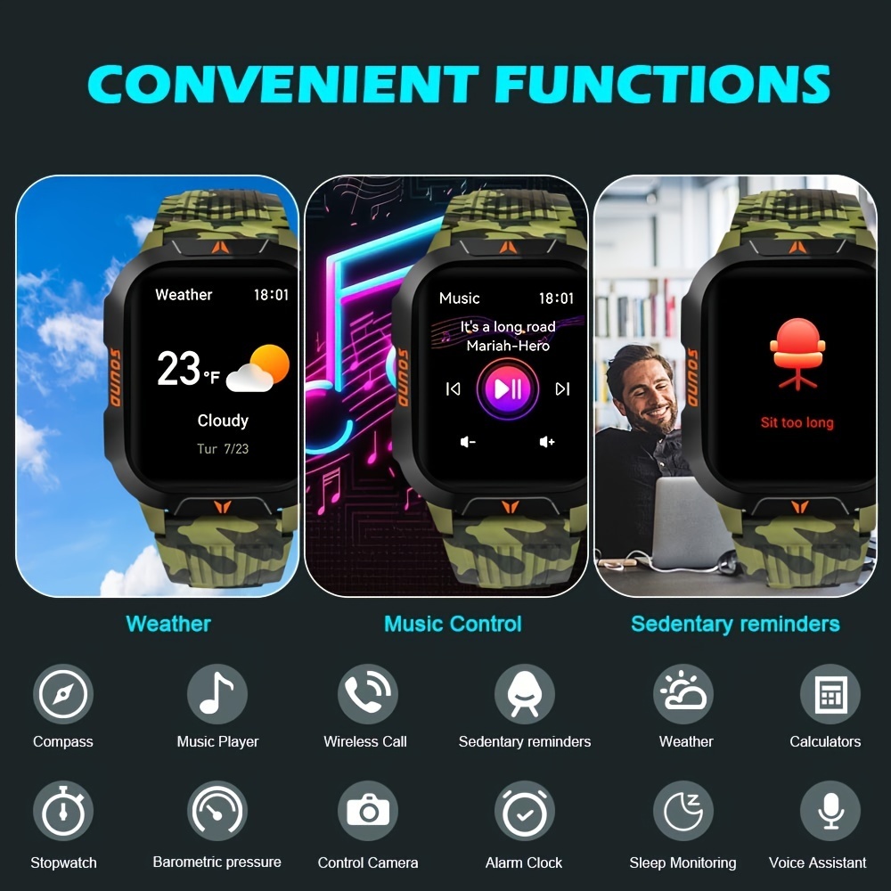 2024 New Smart Watch (Answer/Call) Outdoor Sports Watch Led Altimeter Barometer 100 Sport Mode 600mah Battery Multimedia Message Check Weather Pedometer Fitness Tracker for Android iPhone Gift