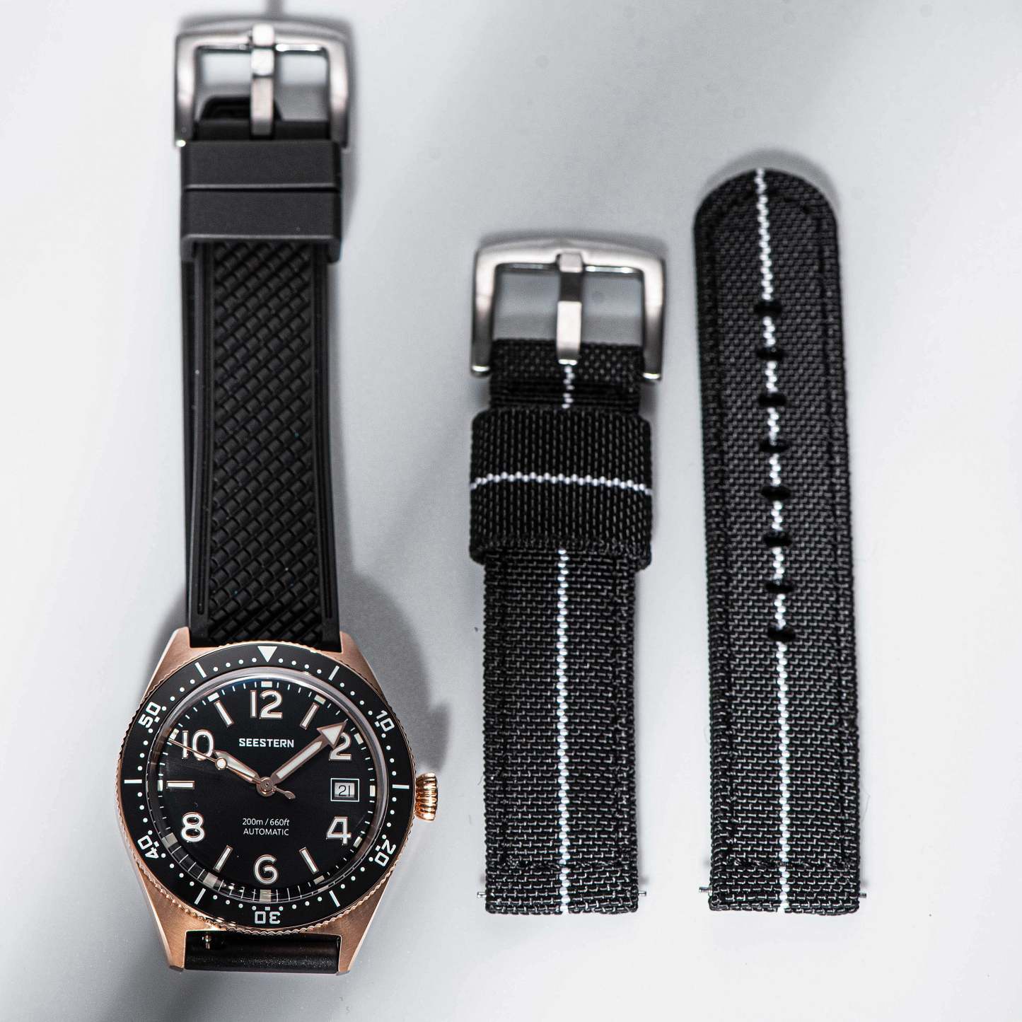 Seestern S435 Professional Diver Rose Gold Rubber Band (Seagull ST2130 movement)-TIME.SHOP