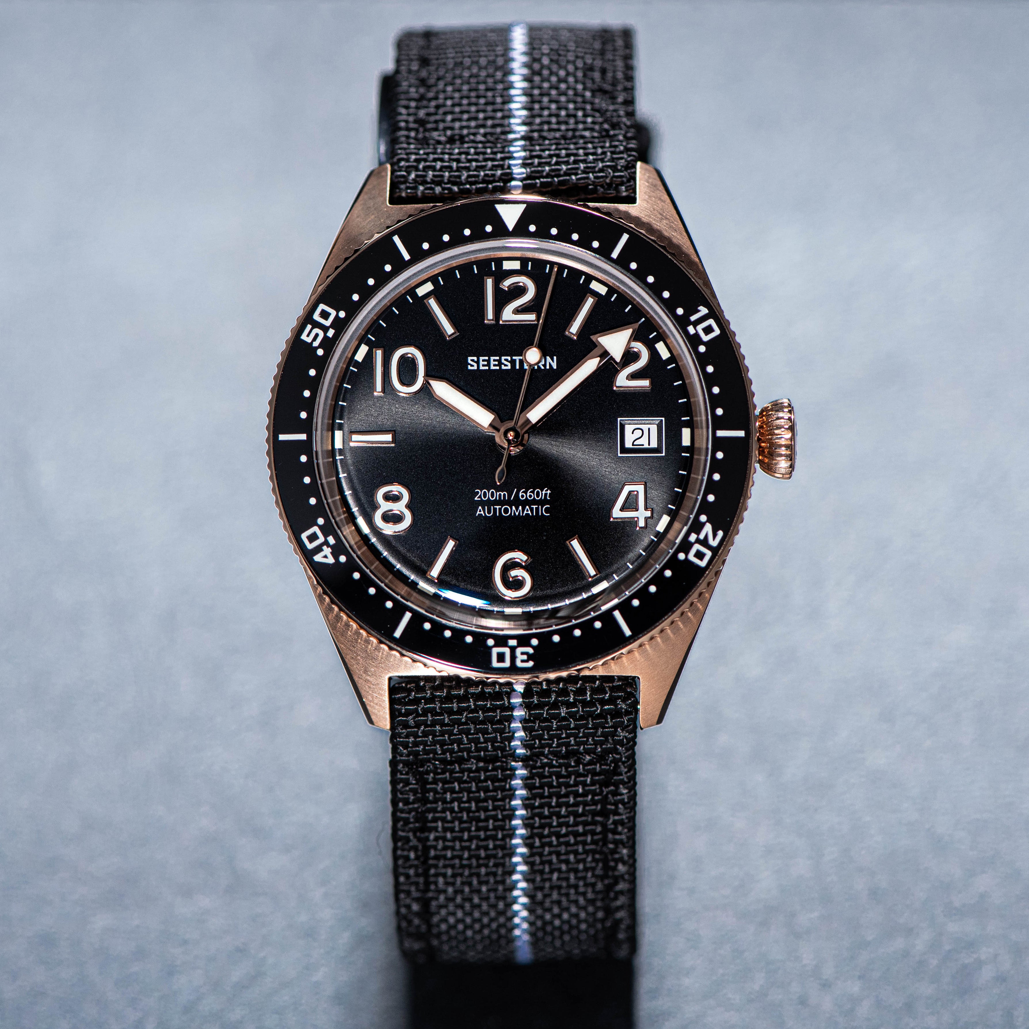Seestern S435 Professional Diver Rose Gold Rubber Band (Seagull ST2130 movement)-TIME.SHOP
