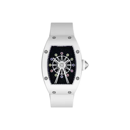 Cronusart women luxury watch tonneau ladies quartz wristwatch ceramic case Fluororubber strap rotatable Ferris wheel dial-TIME.SHOP-watches shop