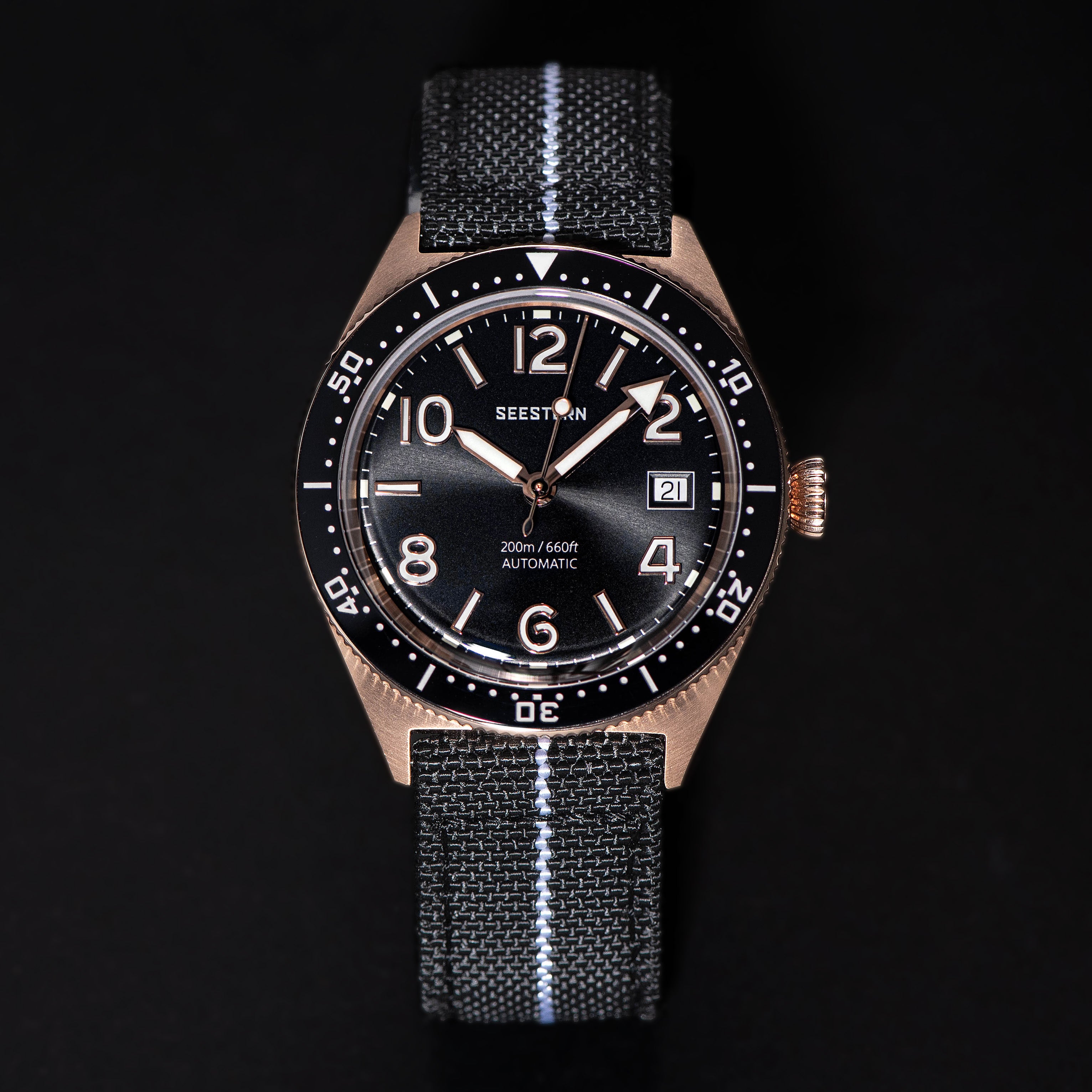 Seestern S435 Professional Diver Rose Gold Rubber Band (Seagull ST2130 movement)-TIME.SHOP