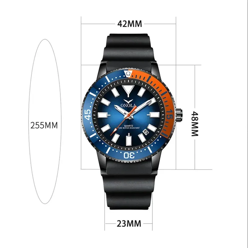 Hot Sale Business Men's Watch ONOLA Genuine Waterproof Leisure Quartz Watch Fashion Rubber Strap Men's Clock Gift
