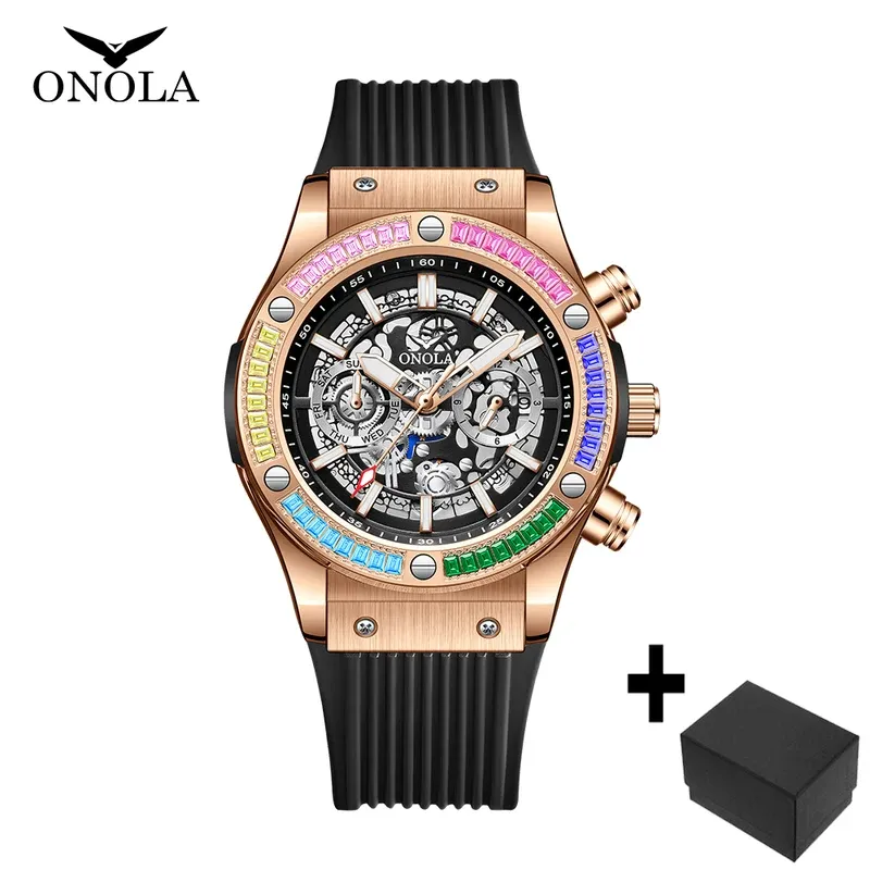 Onola Luxury automatic Mechanica watch for mens sports waterproof clocks fashion Rainbow Diamond AAA wristwatches Reloj 2023 New