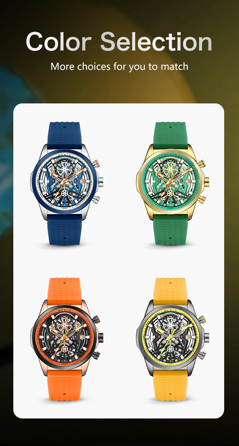 MEGIR 2235 Men's Quartz Watches Fashion Brand Sports Waterproof Silicone Strap Wristwatch Large Dial Clock Relogio Masculino