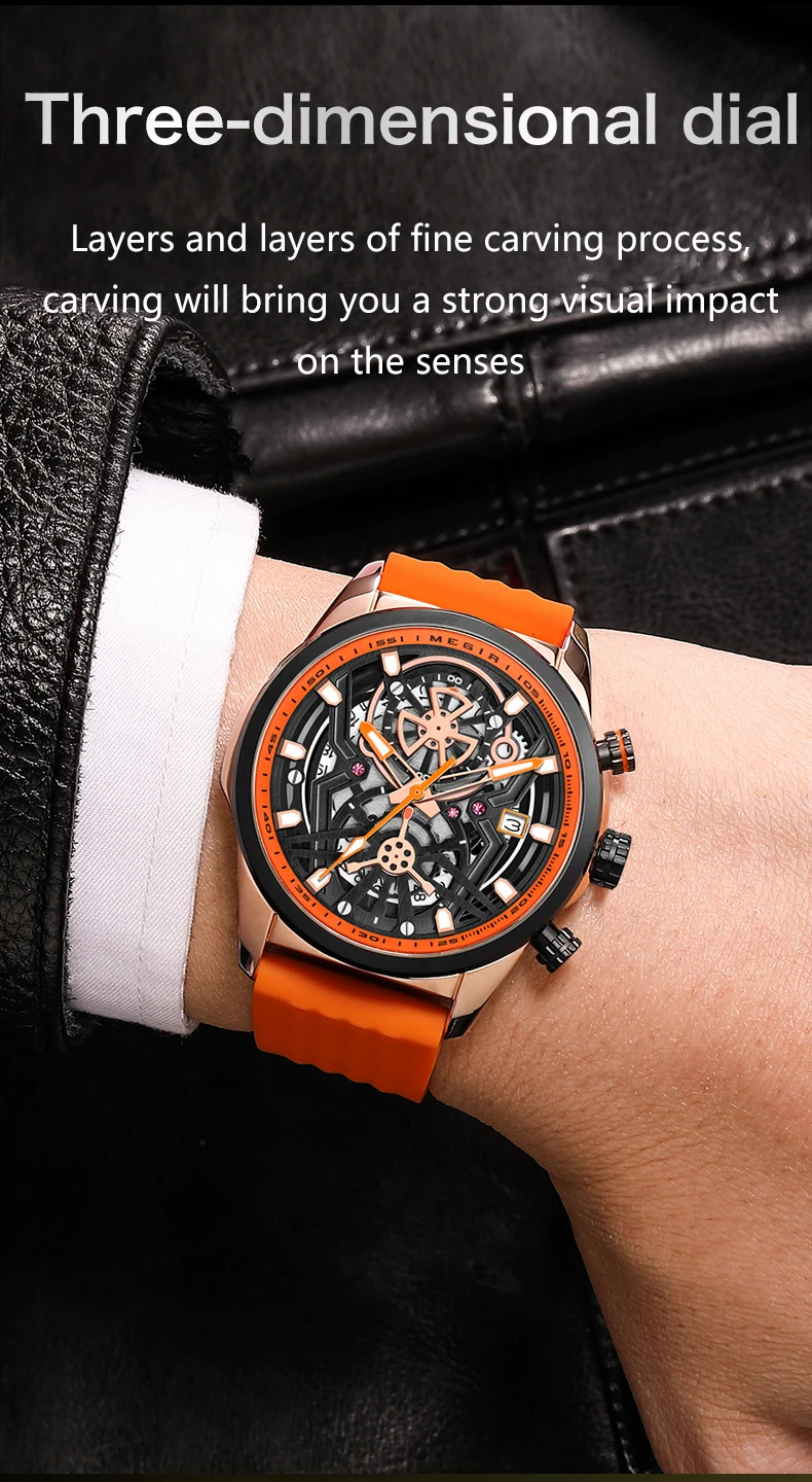 MEGIR 2235 Men's Quartz Watches Fashion Brand Sports Waterproof Silicone Strap Wristwatch Large Dial Clock Relogio Masculino