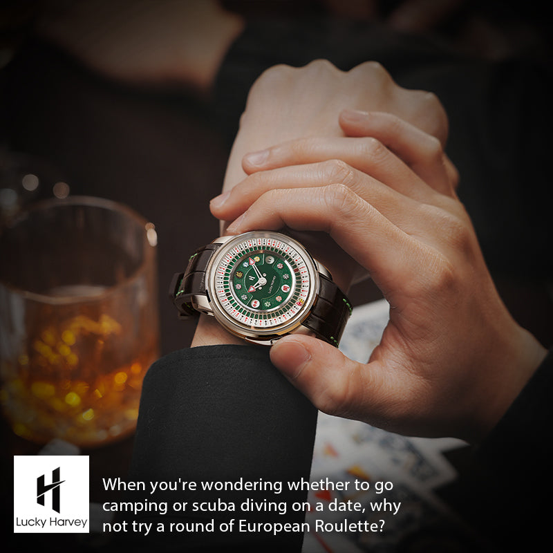 Lucky Harvey Automaton Player Series Silver Poker Roulette 18K GOLD BALL Automatic Watch