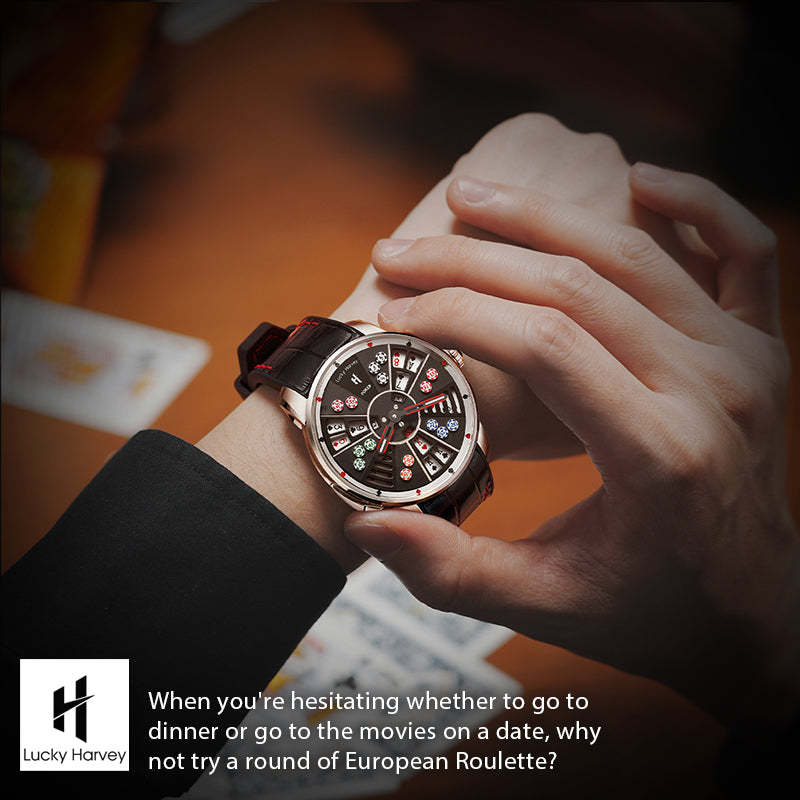 Lucky Harvey Automaton Player Series Silver Three Card Poker (SAN GONG) Roulette Automatic Watch