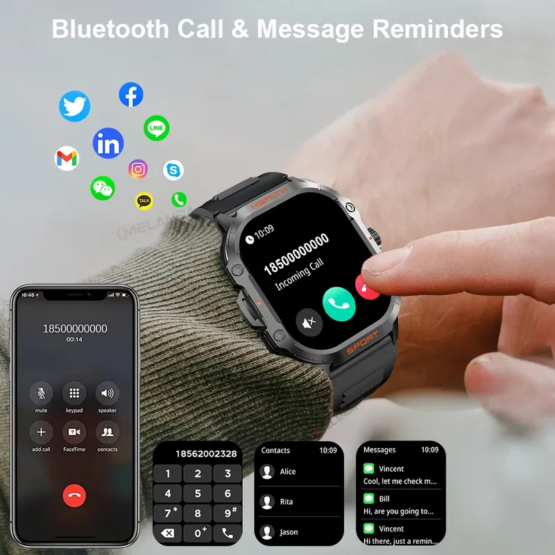 MELANDA 2.01" AMOLED Screen Bluetooth Call Smart Watch Men Outdoor Sports Tracker Health Monitor Smart Watch For Android ios